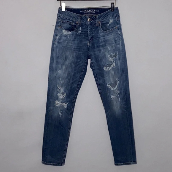 American Eagle Tomgirl Button Fly Distressed Jeans - Size 0 - Picture 1 of 10